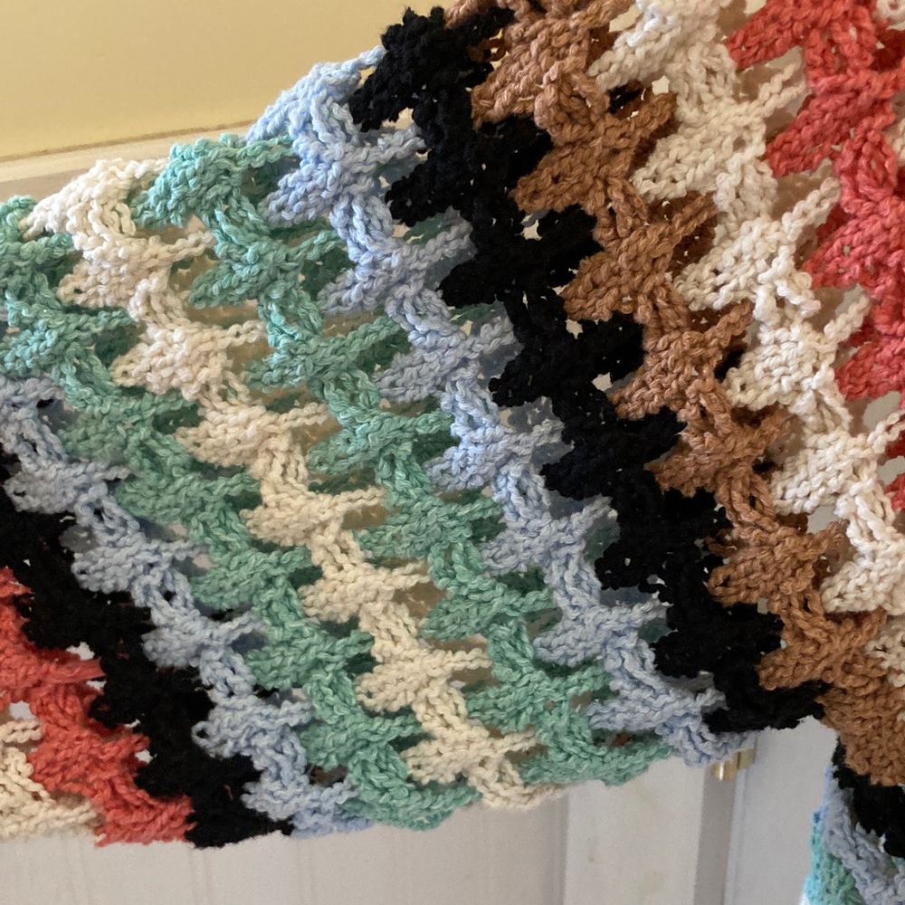 Mavi Cream Open-Weave Cardigan with Coral, Tan and Mint Stripes - Picture 5 of 10